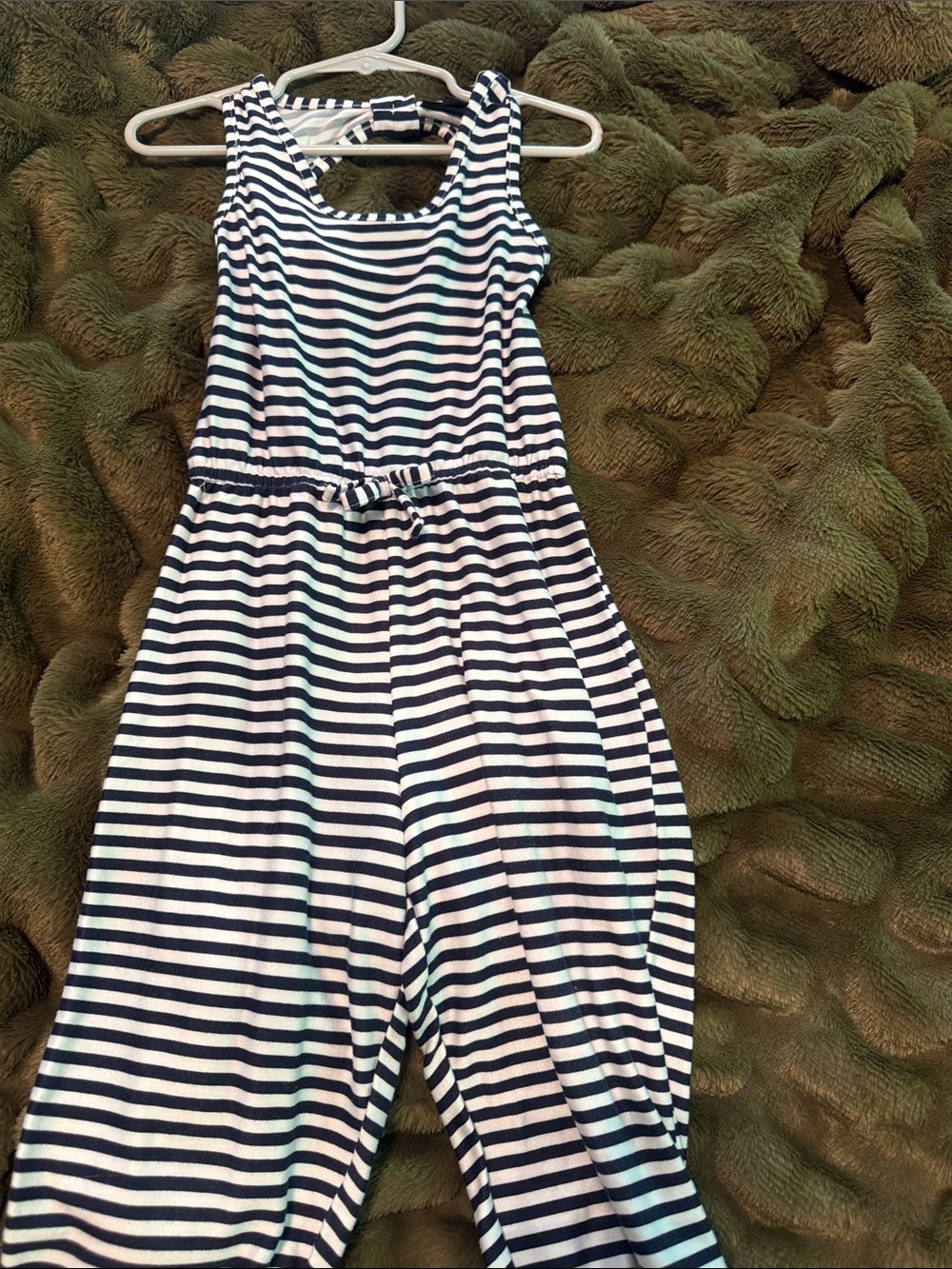 Girls Navy and White Striped Jumpsuit - Kids Bottoms. Key hole back. Butter soft